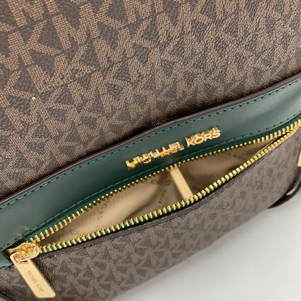 MICHAEL KORS KENLY MEDIUM BACKPACK Racing Green/ Brown signature color